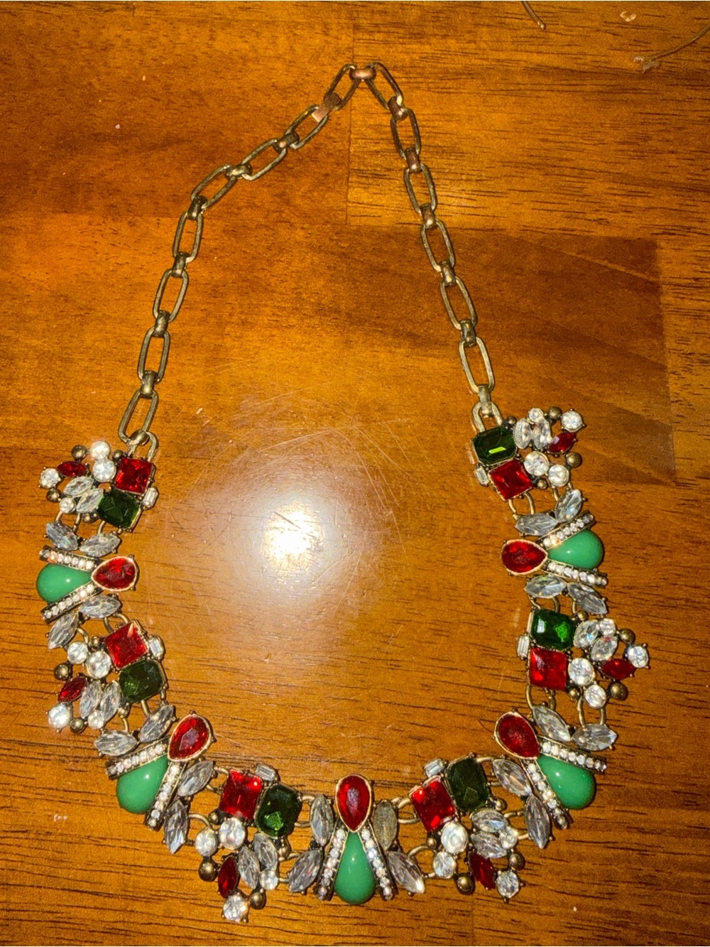 Vintage Statement Holiday Christmas Necklace Red, Green Crystal AMAZING! 80s